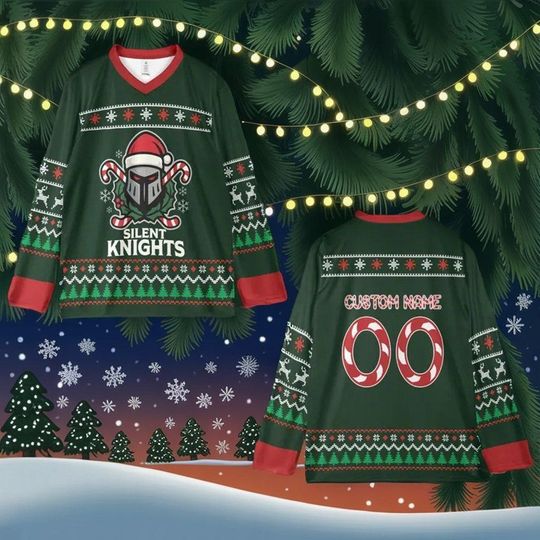Discover Silent Knights Hockey Jersey, Christmas Hockey Jersey, Custom Ugly Christmas Hockey Jersey, Xmas Gift, Festive Holiday