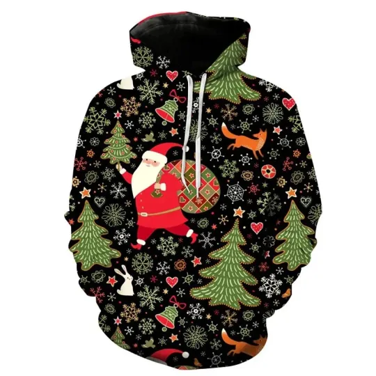 Discover Santa and Christmas Tree Pattern Hoodie Festive Holiday Pullover