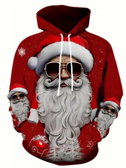 Discover Christmas Santa Hat & Glasses Design Hoodie 3D All Over Print - Adults & Youth