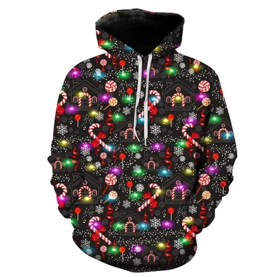 Discover Candy House Christmas Hoodie Sweet Holiday Lights Pullover