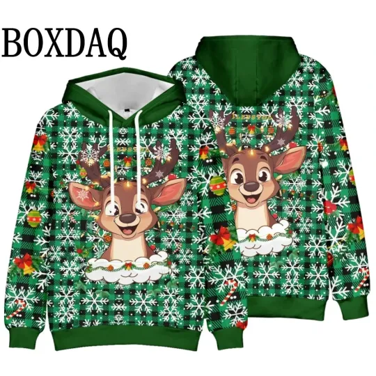 Discover Reindeer Graphic Holiday Hoodie Pullover Funny Winter Sweatshirt