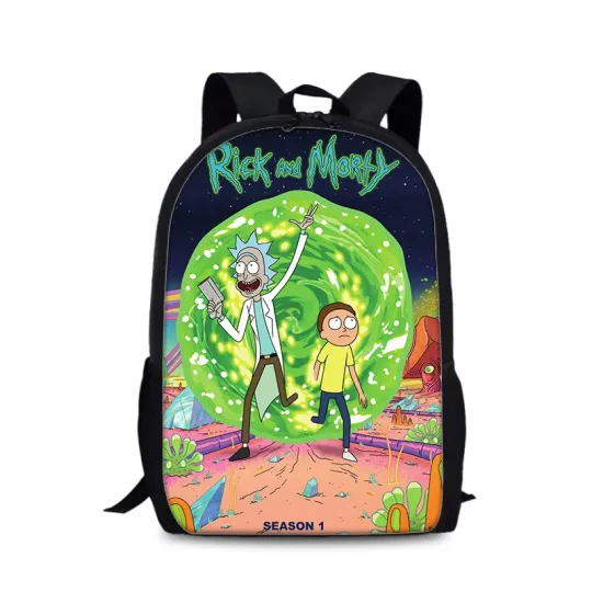 Rick and Rickandmorty Cartoon Backpack for Boys and Girls, 17-inch School and Travel Bag