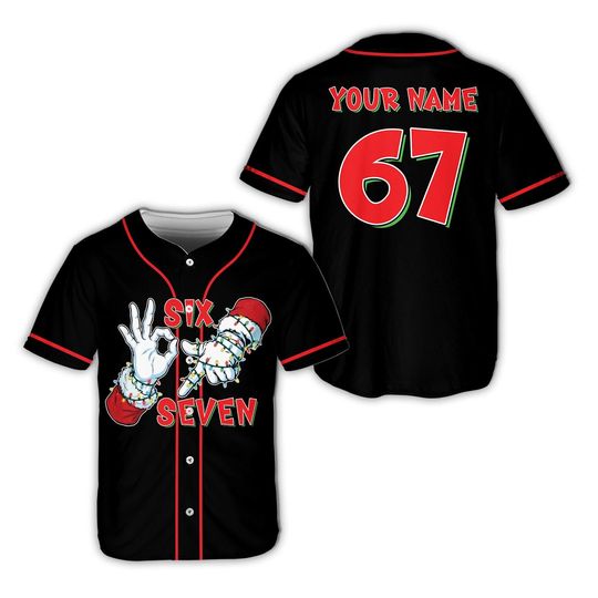 Discover Custom 67 Six Seven Meme Christmas Baseball Jersey, Santa Says Six Seven Christmas Jersey, Trendy Christmas Jersey, Kids Xmas Holiday Gift