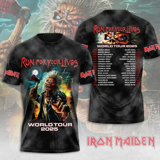 Discover Iron Maiden Inspired Run For Your Lives World Tour 2025 3D T-Shirt