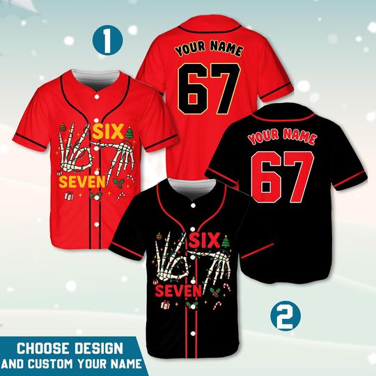 Discover Custom 67 Six Seven Meme Christmas Baseball Jersey, Santa Says Six Seven Christmas Jersey, Trendy Christmas Jersey, Kids Xmas Holiday Gift