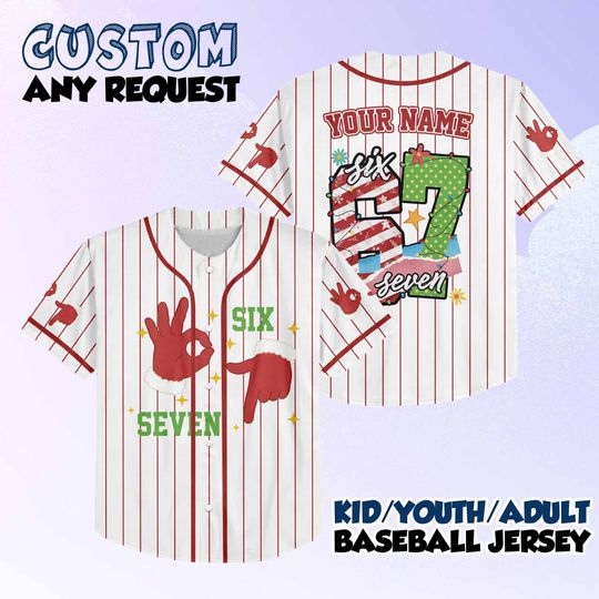 6 7 Christmas Baseball Jersey, Funny Matching Shirt, Trendy Tiktok Christmas Party Shirt, 67 Trend, Six Seven Meme Santa Shirt Xmas Tee