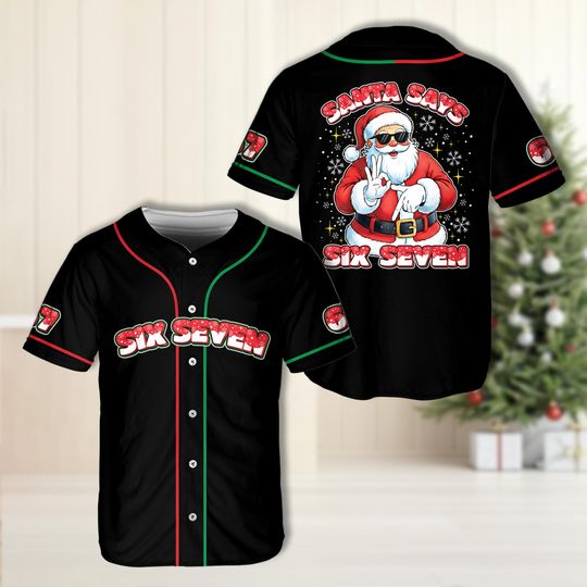 Discover Funny Six Seven 67 Meme Christmas Baseball Jersey, Santa Says Six Seven Christmas Jersey, Trendy Santa 67 Christmas Jersey, Xmas Gift