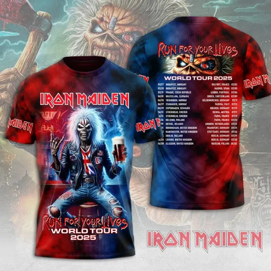 Discover Iron Maiden Inspired Run For Your Lives World Tour 2025 3D T-Shirt