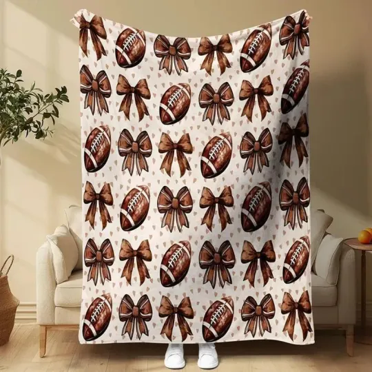 Discover Cozy Football Throw Blanket, Woven Fall Blanket With Footballs Fleece Blanket