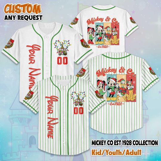 Discover Custom Mickey Co Est 1928 Christmas Baseball Jersey, Mickey and Friends Jersey, Disney Family Matching Outfit, Christmas Gift for Disney