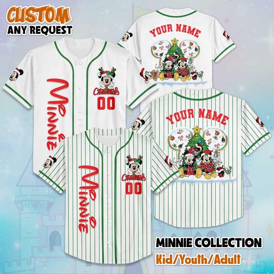 Discover Personalized Minnie Mouse Christmas Baseball Jersey, Minnie Mouse Jersey, Christmas Baseball Shirt, Merry Christmas Gift