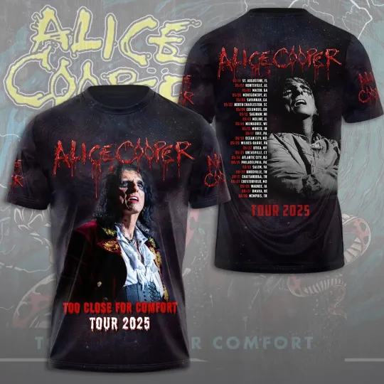 Alice Cooper 3D T-Shirt Too Close for Comfort 2025 Fan Tee Rock