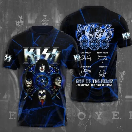 Discover Kisses Band Ace Frehley Signatures End of The Road 3D Full Size Shirt