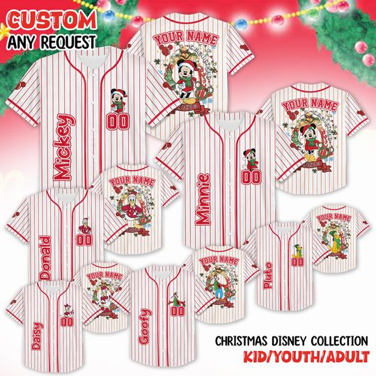 Discover Personalized All Characters Santa Disney Christmas Baseball Jersey, Mickey's Very Merry Christmas Party 2025, Mickey and Friends Kids Adult