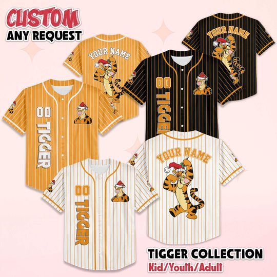 Discover Personalized Tigger Christmas Baseball Jersey,  Disney Winnie the Pooh Tigger Baseball Shirt, Matching Disney Trip Outfit