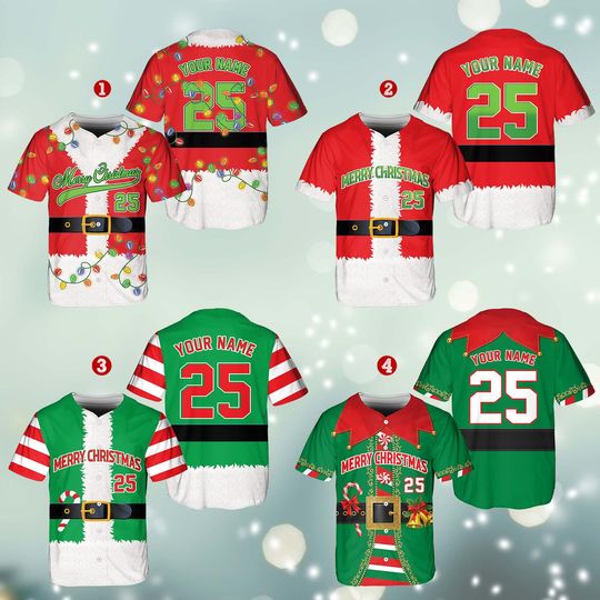 Discover Personalized Christmas Baseball Jersey Adult Kid Youth,  Custom Name Number Holiday Jersey, Funny Xmas Gift Team Uniform Santa Costume