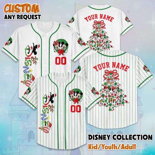 Discover Personalized Disney Christmas Baseball Jersey, Mickey's Very Merry Christmas Party 2025, Mickey and Friends Kids Adult