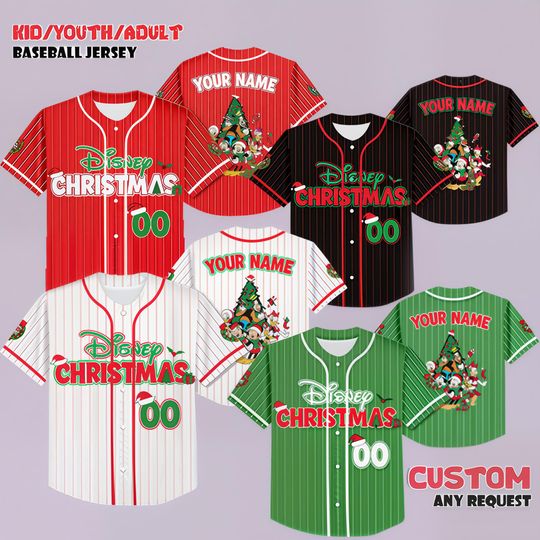 Discover Personalized Santa Disney Christmas Baseball Jersey, All Characters Mickey and Friends Kids Adult, Mickey's Very Merry Christmas Party 2025