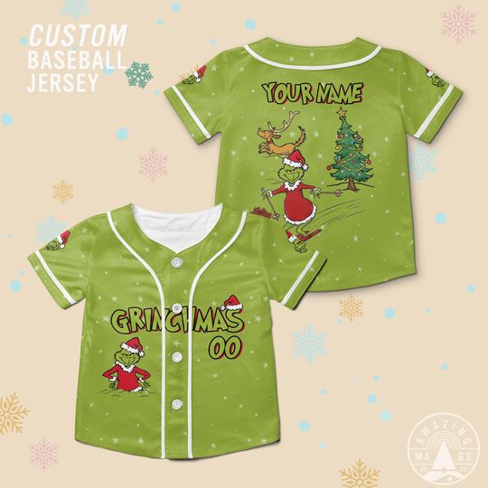 Discover Custom Grin Baseball Jersey, funny character Christmas Tree Shirt, The funny character and Max Dog Christmas Party Shirt, funny character Shirt Family