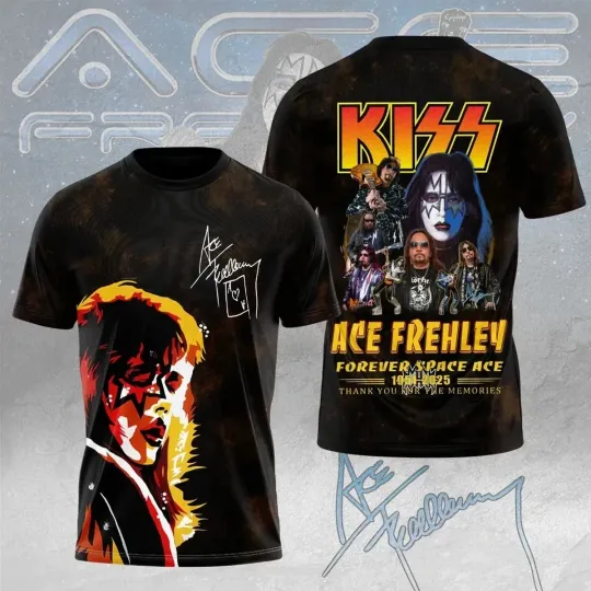 Discover RIP Kisses Band Ace Frehley 1951-2025 Signatures 3D Full Size Unisex AOP Shirt