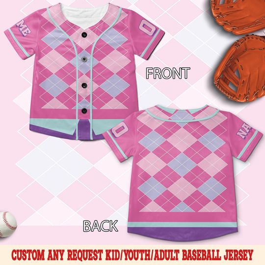 Demon Pink Argyle Baseball Jersey, Demon Boy Group Costumes, Kpop Movie Cosplay Baseball Jersey, Saja Baseball Jersey AXJK06