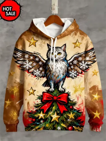 Discover Christmas Hoodie Merry Holiday Santa and Snowman Print Warm Winter Casual