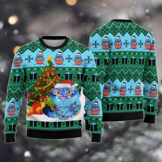 Discover Christmas Blue Tiger Ugly Sweater, Santa Tiger Holiday Sweater, Kpop Anime Costume Sweater For Men Women, Cute Tiger Outfit For Kids