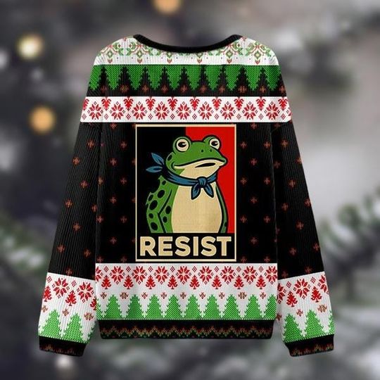 Discover Portland Frog Protest Christmas Ugly Sweater, I Stand With Frog Meme Holiday Sweater, Funny Animal Sweater, Resistance Political Gift