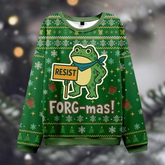 Discover No Kings Portland Frog Christmas Ugly Sweater, Resist With Frog Standing Holiday Sweater, Fun Animal Meme Sweater, Activist Xmas Gift