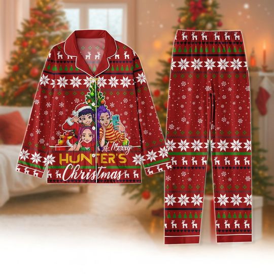 Demon Hunter Pajamas Set, Kpop Girl Pajamas Set, A Merry Hunters Christmas, Demon Hunter Merch, Xmas Holiday Gift, Tiger Kpop Pjs