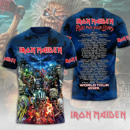 Discover Iron Maiden Inspired Run For Your Lives World Tour 2025 3D T-Shirt