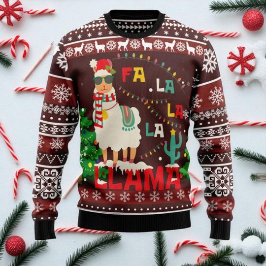 Discover Llama Falalala Ugly Christmas Sweater, Llama Falalala Ugly Christmas Lamb Sweater