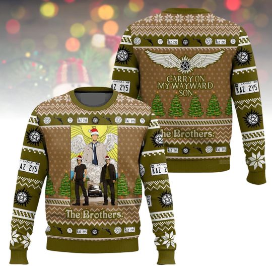 Supernatural Ugly Christmas Sweater, The Brothers Xmas Sweater, Carry On My Wayward Son Ugly Sweater, Christmas Gift