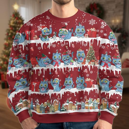 Discover Christmas Chibi Derp Tiger Ugly Sweater, Blue Demon Tiger Kpop Cosplay Sweater, Demon Hunter Costume, Demon Tiger Shirt, Xmas Gift For