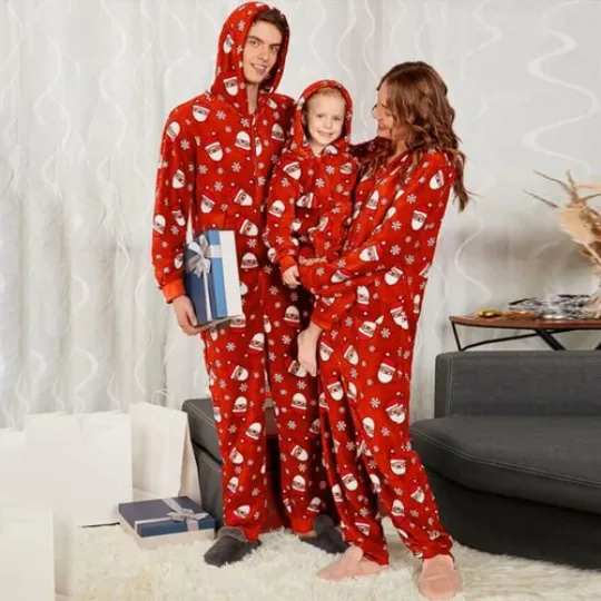 Discover Christmas Family Matching Onesie Pajama Jumpsuit Santa Claus Long Sleeve Hood