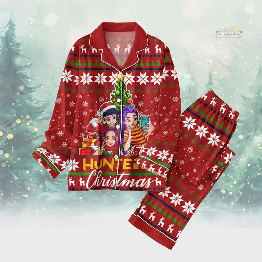 Demon Hunter Pajamas Set, Kpop Girl Pajamas Set, A Merry Hunters Christmas, Demon Hunter Merch, Huntrix Fan Gift, Music Pajama Set