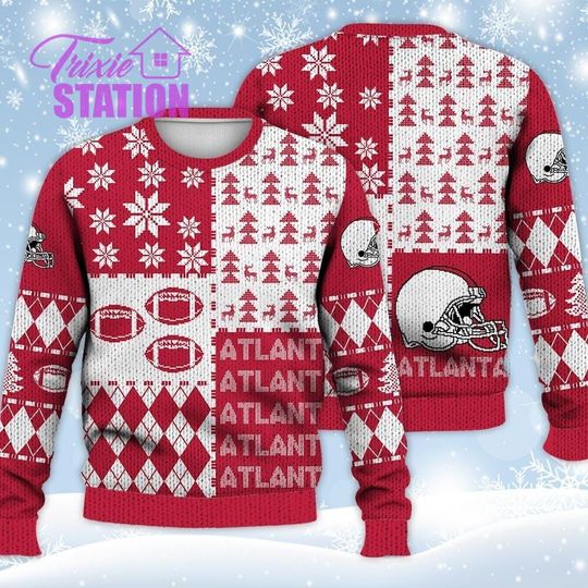 Atlanta Ugly Sweater Christmas 3D Hoodie with Retro Football American Pattern, Full Print Shirt