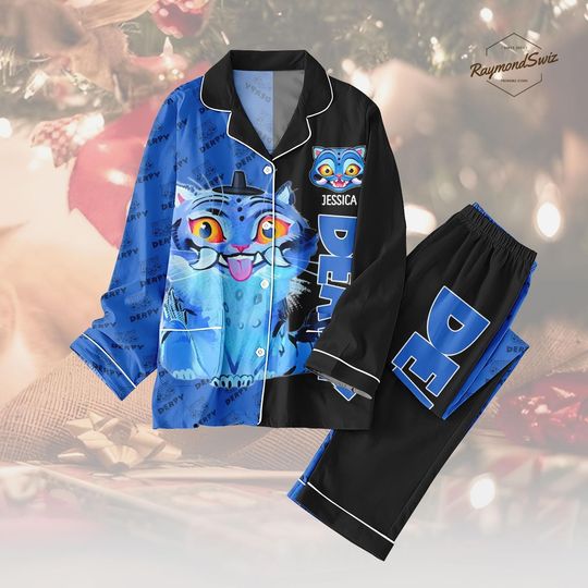 Discover Cute Derpy Tiger Thick Pajamas Set, Blue Tiger Christmas Pajamas Set, Kpop PJs, Tiger Movie Pajamas Women, Xmas Family Gifts For Her Hi