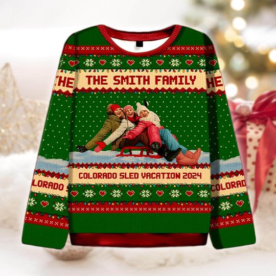 Discover Personalized Family Photo Ugly Christmas Sweater, Custom Colorado Sled Vacation Sweatshirt, Xmas Gift, Holiday Sweater, Gift for Family