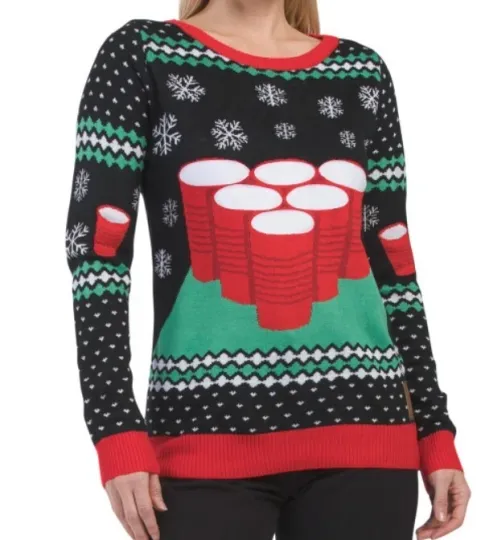 Discover TIPSY ELVES Long Sleeve Cheer Pong Game Sweater Ugly Christmas Sweater New