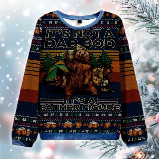 Discover Funny Dad Bod Christmas Ugly Sweater, Father Figure Holiday Sweatshirt, Beer Drinking Bear Xmas Gift, Camping Humor Crewneck, Gift for Him