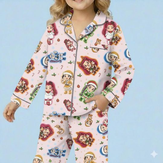 Discover Christmas Cartoon Pajama Set, Kpop Anime Holiday Style Sleepwear, Festive PJs for Nights, Kawaii Christmas Gift, Christmas Gift PSJ1127