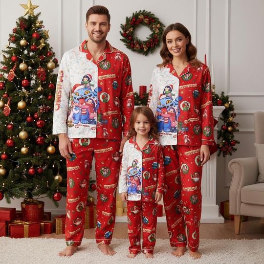 Discover Christmas Blue Tiger Pajamas Set, Kpop Tiger Santa Hat Family Pajamas, Demon Hunter Tiger Loungewear, Holiday Pajamas Gift