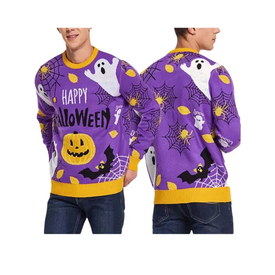 Discover Halloween Ugly Sweater Adult Spooky Pumpkin Crewneck Knit Pullover Costume