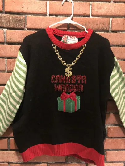 Discover Ugly Christmas Sweater XL Gangsta Wrapper Sequin Knit Worn Once