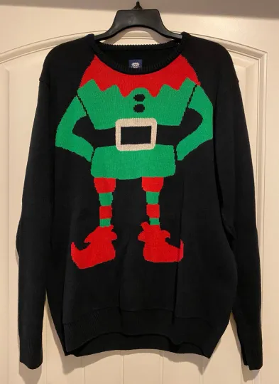 Discover Route 66 Elf Body Ugly Christmas Sweater Womens Large Cotton Blend Crew Neck