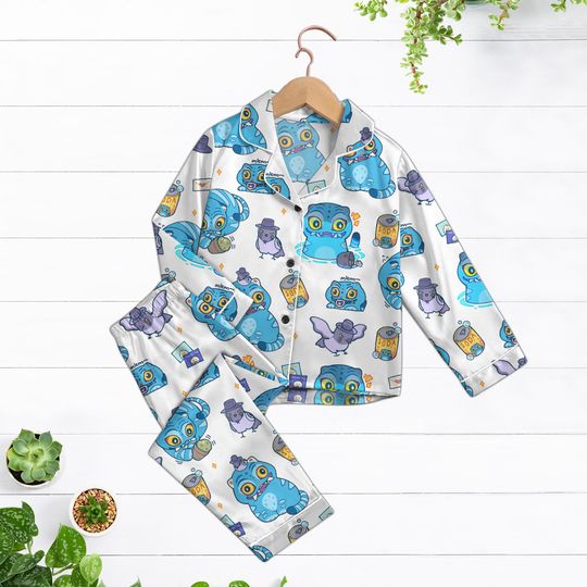 Derpy Pajama Set, Kpop Demon Hunters Satin Sleepwear, Cute Blue Cat Tiger PJs, Anime Cartoon Style Loungewear, Cozy Gift For Fans PSH2652