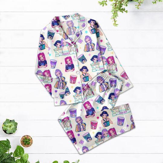 Huntrix Ramen Pajama Set, Mira Rumi Zoey PJs, Kpop Demon Hunters Satin Sleepwear, Cute Noodle Cup Anime Cartoon, Girly Gift For Her PSH1847