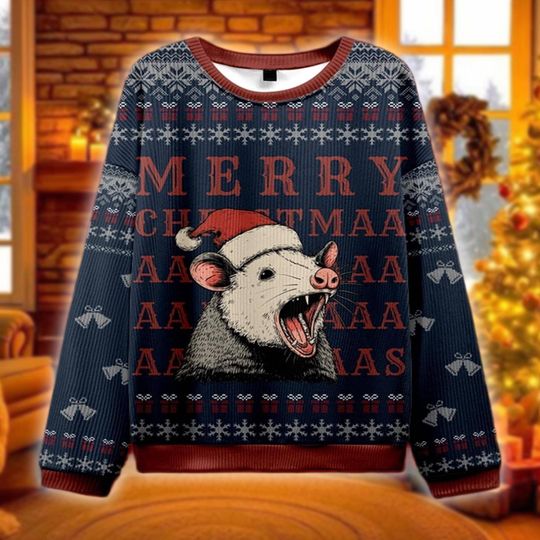 Discover Funny Opossum Christmas Sweater, Ugly Holiday Crewneck, Possum Screaming Xmas Sweatshirt, Christmas Gift, Secret Santa Idea