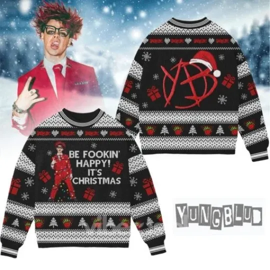 Discover Yungblud Be Fookin’ Happy It’s Christmas Ugly Sweater